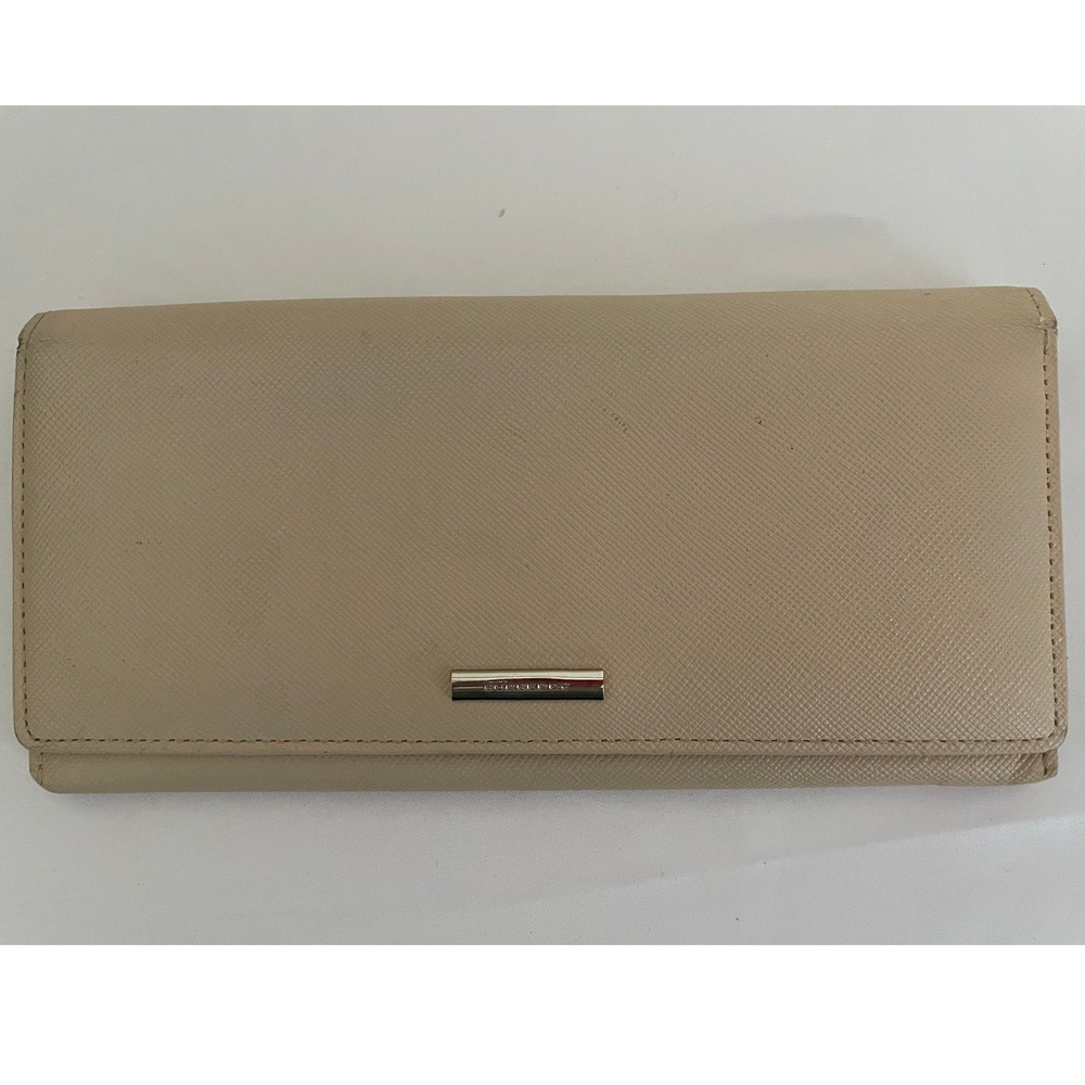 Burberry Beige Saffiano Leather Continental Wallet Haymarket Check Lining#646‎